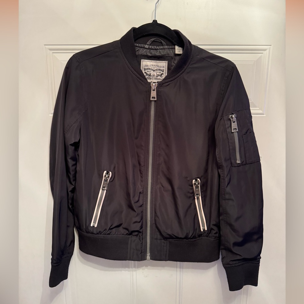 Levis Jacket Womens Black Bomber Motorcycle Biker Trucker Coat Small
